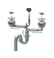 Prevex Сифон-трансформер для двойной кухонной мойки 114 мм, в стену/пол