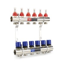 Varmega Коллекторная группа с расходомерами ВР 1", на 6 контуров 3/4" EK, латунь