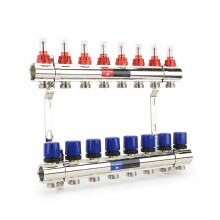 Varmega Коллекторная группа с расходомерами ВР 1", на 8 контуров 3/4" EK, латунь