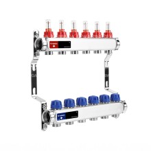 Varmega Коллекторная группа с расходомерами ВР 1", на 6 контуров 3/4" EK, нержавеющая сталь