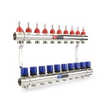 Varmega Коллекторная группа с расходомерами ВР 1", на 10 контуров 3/4" EK, латунь