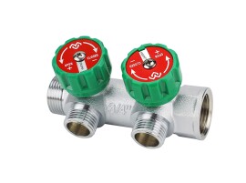 Varmega Коллектор регулирующий VM146, 1", на 2 выхода 1/2", хромированный