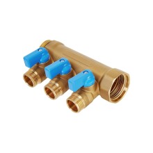 Hoobs Коллектор латунный с шаровыми кранами 3/4"x2x1/2"EK, синие ручки