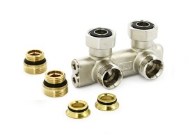 Uni-Fitt Узел нижнего подключения радиатора перекрёстный НВ 3/4"x3/4"ЕК угловой, с ниппелями и адаптерами