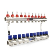 Varmega Коллекторная группа с расходомерами ВР 1", на 11 контуров 3/4" EK, латунь