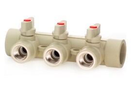 Lammin Коллектор с шаровыми кранами PP-R ВР 32х1/2"х3 выхода, серый