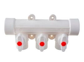 Lammin Коллектор с шаровыми кранами PP-R ВР 32х1/2"х3 выхода, белый