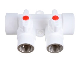 Lammin Коллектор с шаровыми кранами PP-R ВР 32х1/2"х2 выхода, белый
