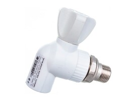 Lammin Кран шаровой радиаторный угловой PP-R PREMIUM 20х1/2" белый