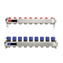 Varmega Коллекторная группа для отопления ВР 1", на 9 контуров 3/4" EK, нержавеющая сталь