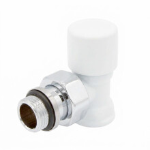 DR Клапан запорный угловой 1/2"x1/2", белый, крышка ABS пластик