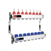 Varmega Коллекторная группа с расходомерами ВР 1", на 8 контуров 3/4" EK, нержавеющая сталь