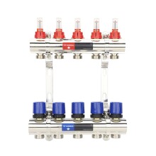 Varmega Коллекторная группа с расходомерами ВР 1", на 5 контуров 3/4" EK, латунь