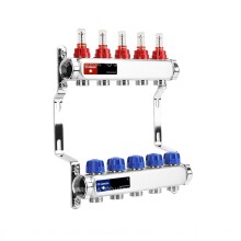 Varmega Коллекторная группа с расходомерами ВР 1", на 5 контуров 3/4" EK, нержавеющая сталь