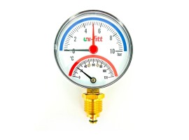 UNI-FITT Термоманометр радиальный  6 бар, 120˚С, диаметр 80 мм, 1/2"Н