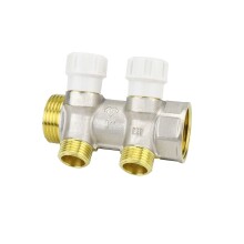 Varmega Коллектор распределительный с запорными клапанами VM147, 1", на 2 выхода 3/4"ЕК