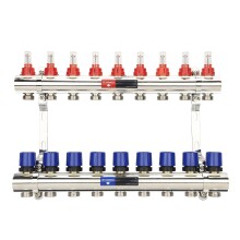 Varmega Коллекторная группа с расходомерами ВР 1", на 9 контуров 3/4" EK, латунь