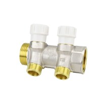 Varmega Коллектор распределительный с запорными клапанами VM147, 1", на 2 выхода 1/2"