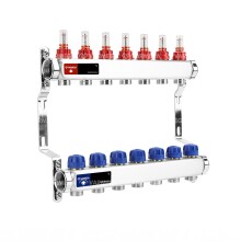 Varmega Коллекторная группа с расходомерами ВР 1", на 7 контуров 3/4" EK, нержавеющая сталь