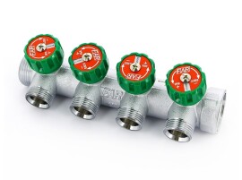 MultiFAR Коллектор регулирующий 1" ВР-НР на 4 отвода 1/2" НР плоское уплотнение