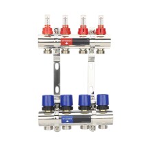 Varmega Коллекторная группа с расходомерами ВР 1", на 4 контура 3/4" EK, латунь