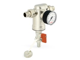 Uni-Fitt Фильтр промывной с аксиальным манометром В-Н 1/2"x3/4", никелированный