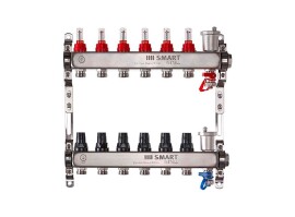 Smart Install Коллекторная группа с регулирующими клапанами 1"х8x3/4"EK, нерж. сталь