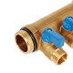 Hoobs Коллектор латунный с шаровыми кранами 1"x2x1/2"EK, синие ручки-2
